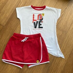Scuderia Ferrari Girl White Red Cotton Set Top & Fleece Skort Size 7-8